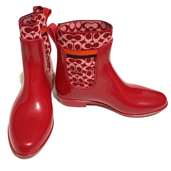 COACH Rivington Rain Boot Bootie Red  Candy Apple Rubber 8 B (M) - Picture 1 of 12